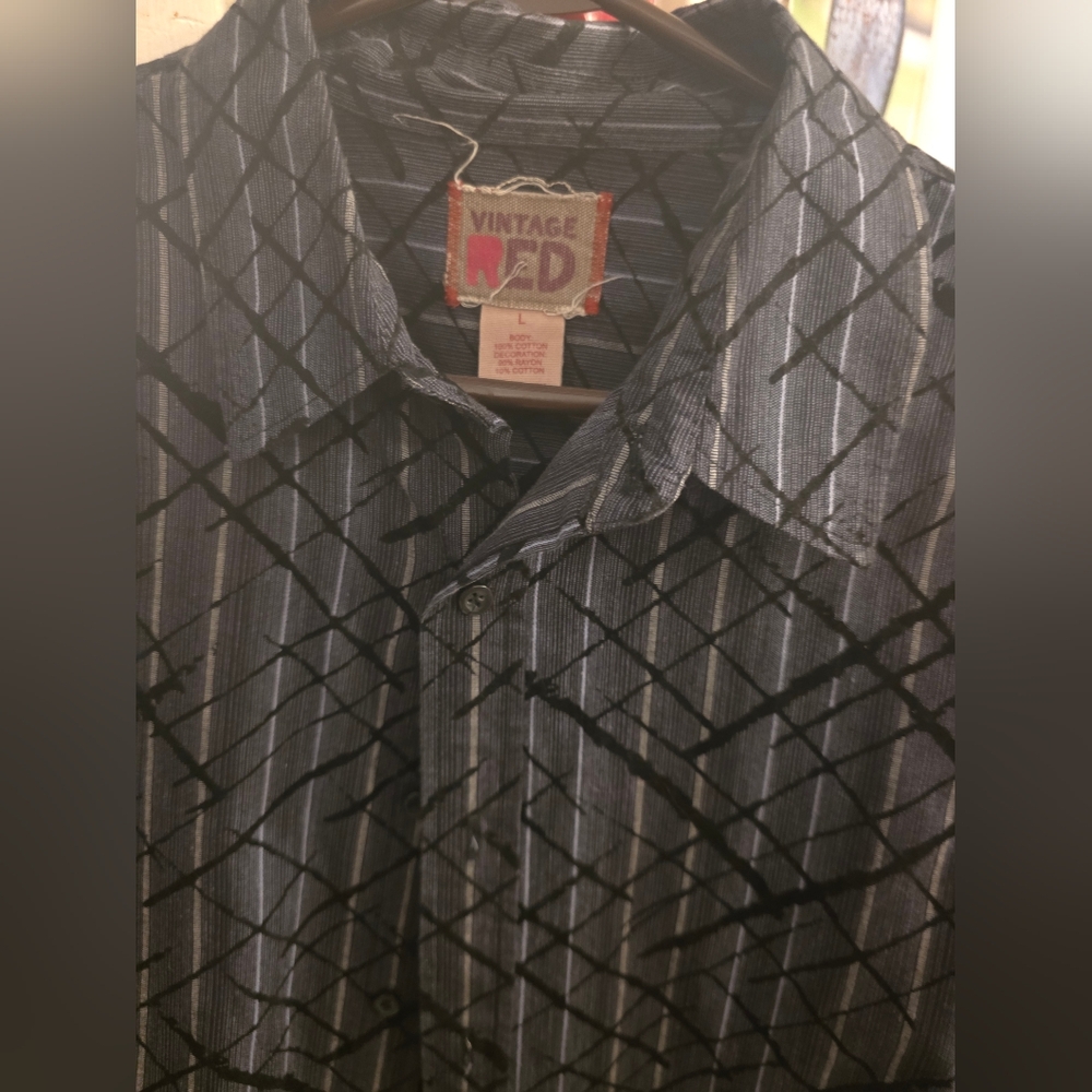 Vintage Black and Gray Checkered Dress Shirt